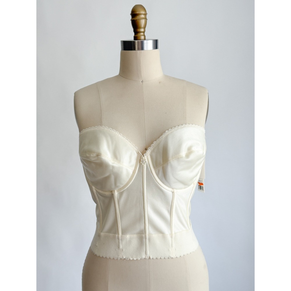 Bridal Wedding Dominique Longline Corset Bra 42B Ivory Strapless Low‎ Back Satin